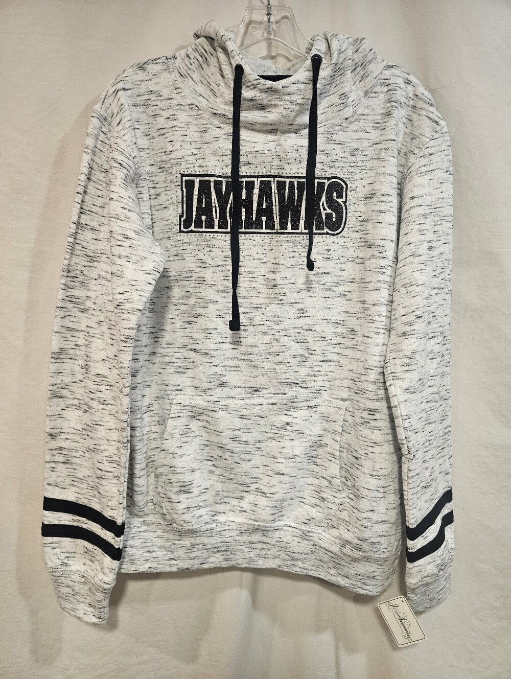 J. America Heathered Jayhawk White Hoodie with Black Stripe Sleeve